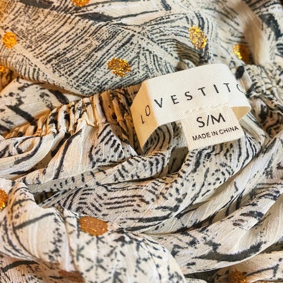 Lovestitch Womens Off Shoulder Blouse Multi Sparkle Print Long Sleeve Hi Low S/M - Picture 3 of 9